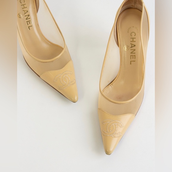 SOLD— Chanel Beige Mesh Heels - Picture 7 of 10